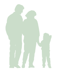 Silhouette einer Familie mit zwei Kindern